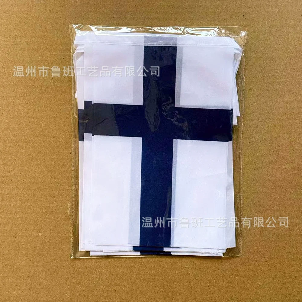 （TIKI FLAG）20pcs/lot Finland bunting flags 14x21cm Pennant Finland String Banner Festival Party Holiday for decoration