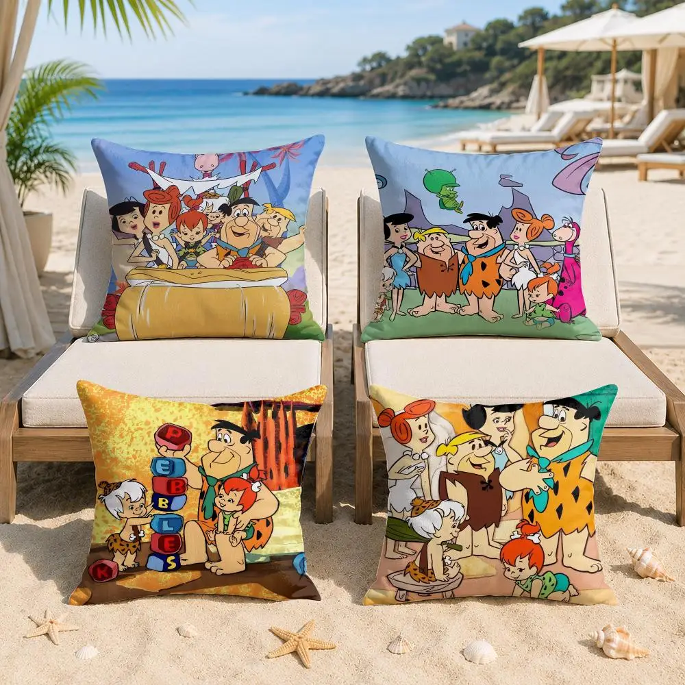 Cartoon F-Flintstones Cushion Cover Silky Short Plush Invisible Zipper Dustproof Sofa Pillow Case For Home Decor