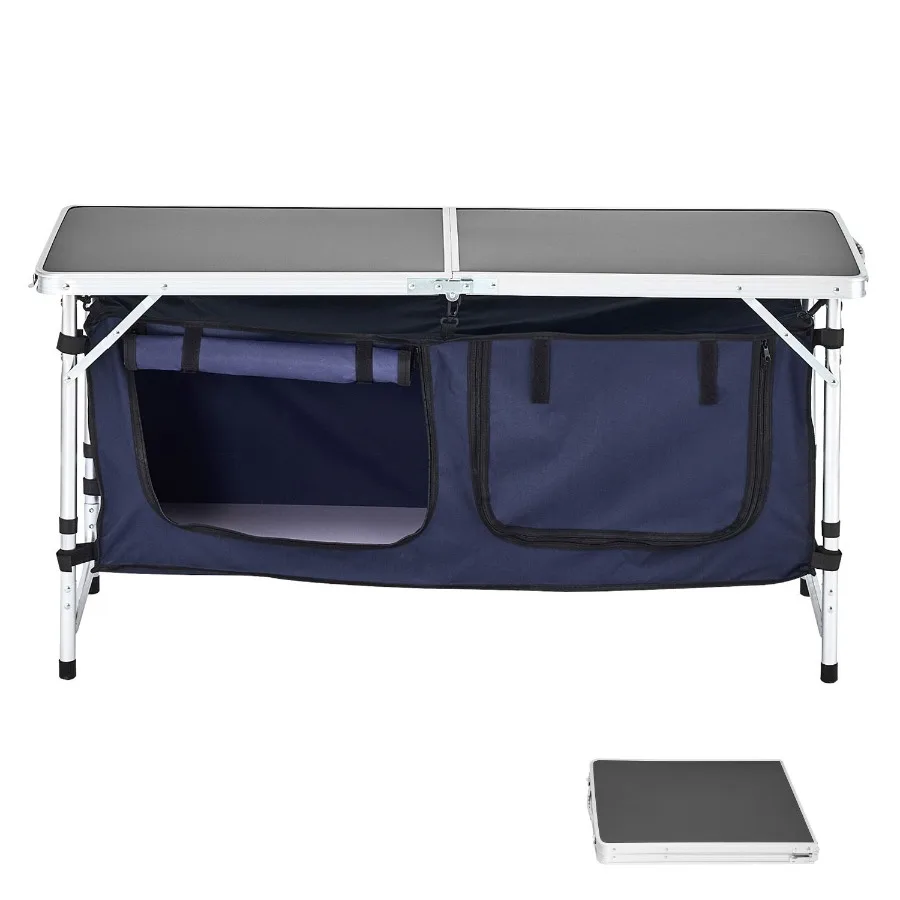 

Camping Kitchen Table Folding Outdoor Cooking Table 3 Adjustable Height Aluminum Lightweight Portable Cook Station with Storage