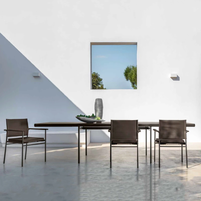 

WESOME Modern Aluminum Teak Table Top Patio Outdoor Dining Table Set