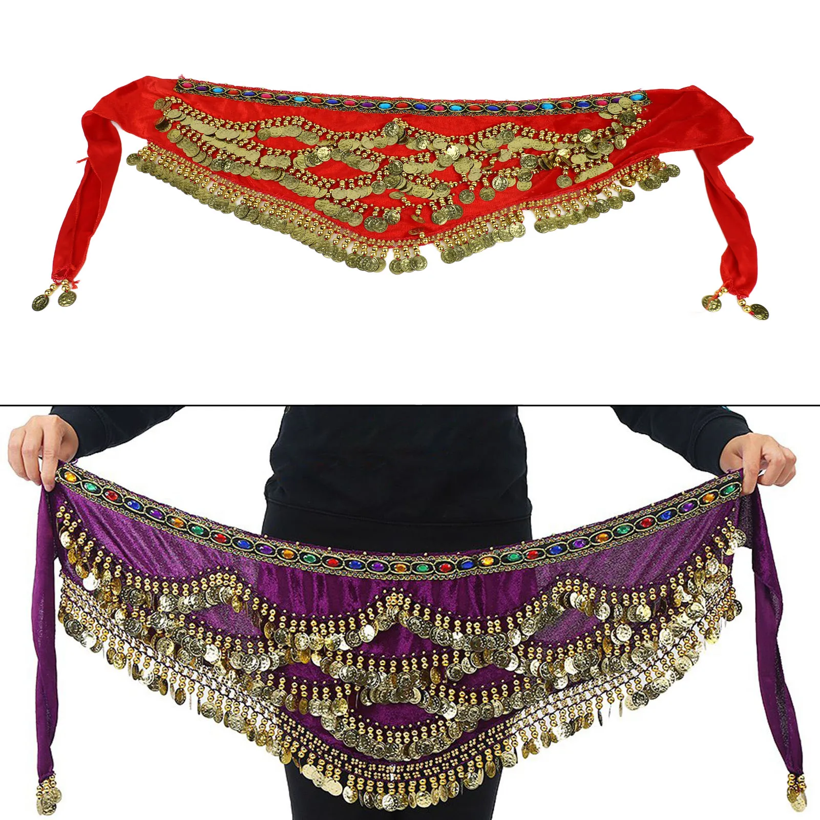 2Colors Belly Dancing Hip Scarf Wrap Skirt Bellydance Waist Belt with Artificial  Tassel Belly Dancing Hip Scarf