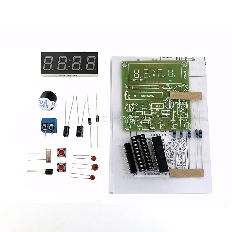 DIY 4 Digital Tube Electronic Clock Kit Four-digit LED Time Display DC 3.7V-5.5V Electronic Component Fun Soldering Assembly