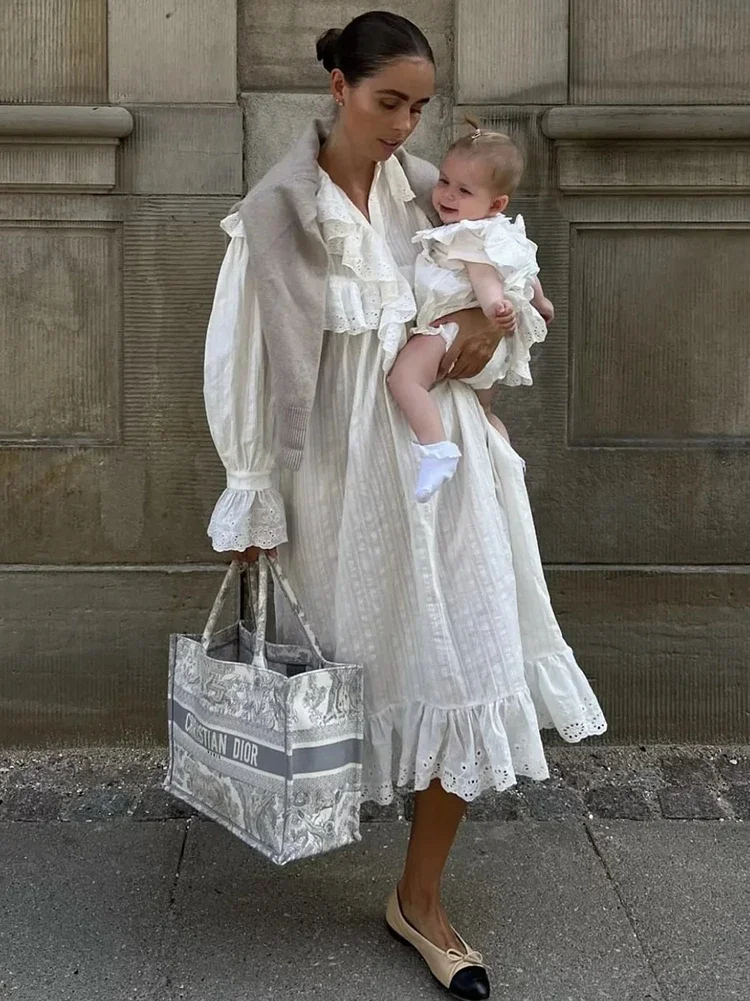 Gypsylady Elegant Chic Lace Maxi Dress White Cotton Autumn Spring Long Sleeve Women Dresses Loose Hollow Out Holiday Vestidos