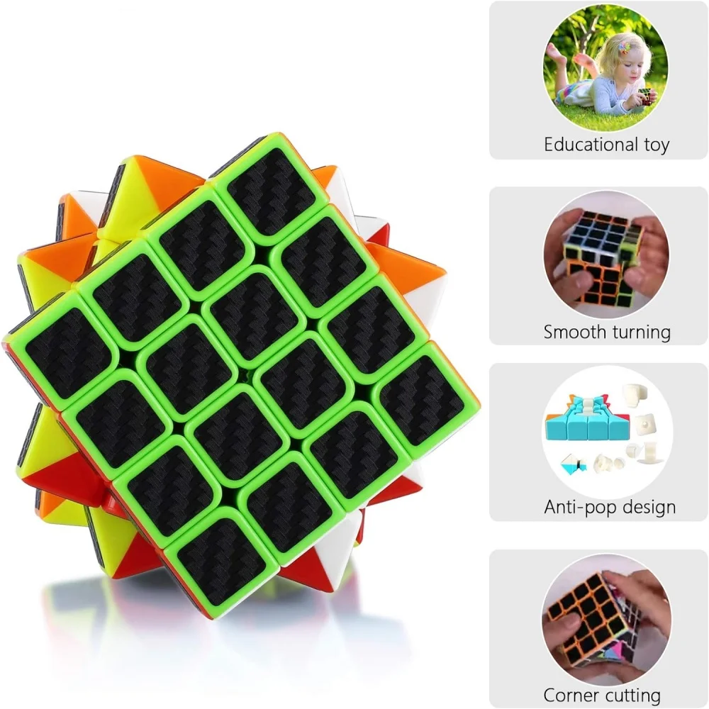 QIYI-Cube de vitesse en fibre de carbone, autocollant super durable, couleurs vives, puzzle, 4tage, 4X4tage