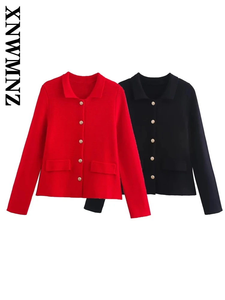 AXNWMNZ-Cardigan Triblockchain à Manches sulfpour Femme, Manteau Décontracté à Simple Boutonnage, Col Rabattu, Couleur Unie, Collection Automne 2024