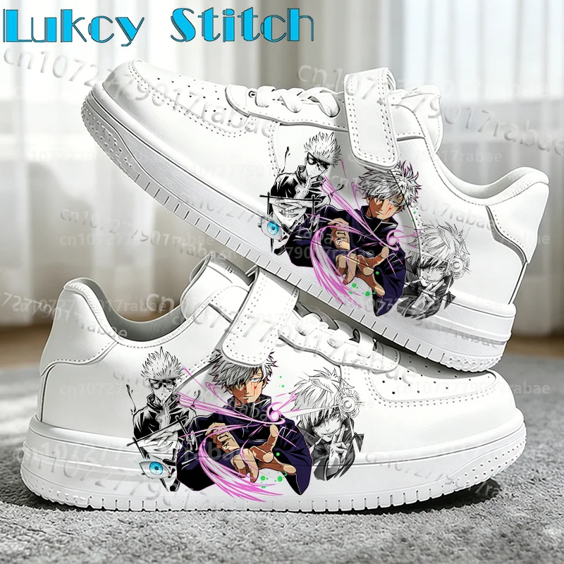 Boys Girls Gojo Satoru Anime Figure Print 7-18 Year Old White Shoes Breathable Non Slip Children's Platform Board Shoes