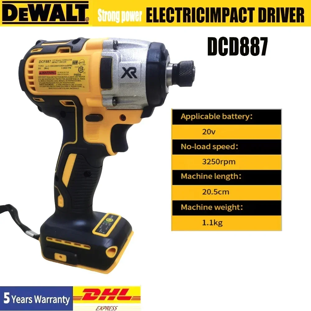 

Dewalt DCD887 cordless electric impact drill, electric screwdriver, electric tool, 3250RPM speed, brushless motor 1/4, powerful