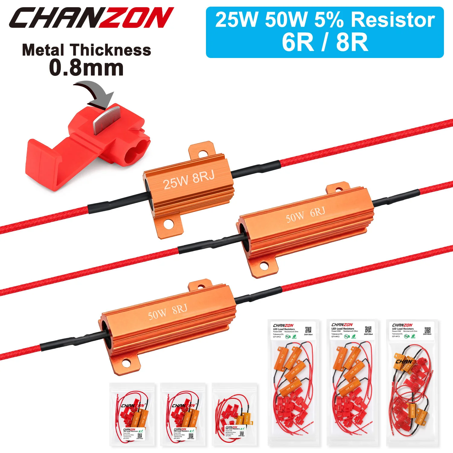 50W 6 Ohm 25W 8 Ohm Aluminium-Gehäuse Leistungsresistoren Hochleistungs-Metall-Drahtwiderstand für Auto-Blinker LED-Anschluss