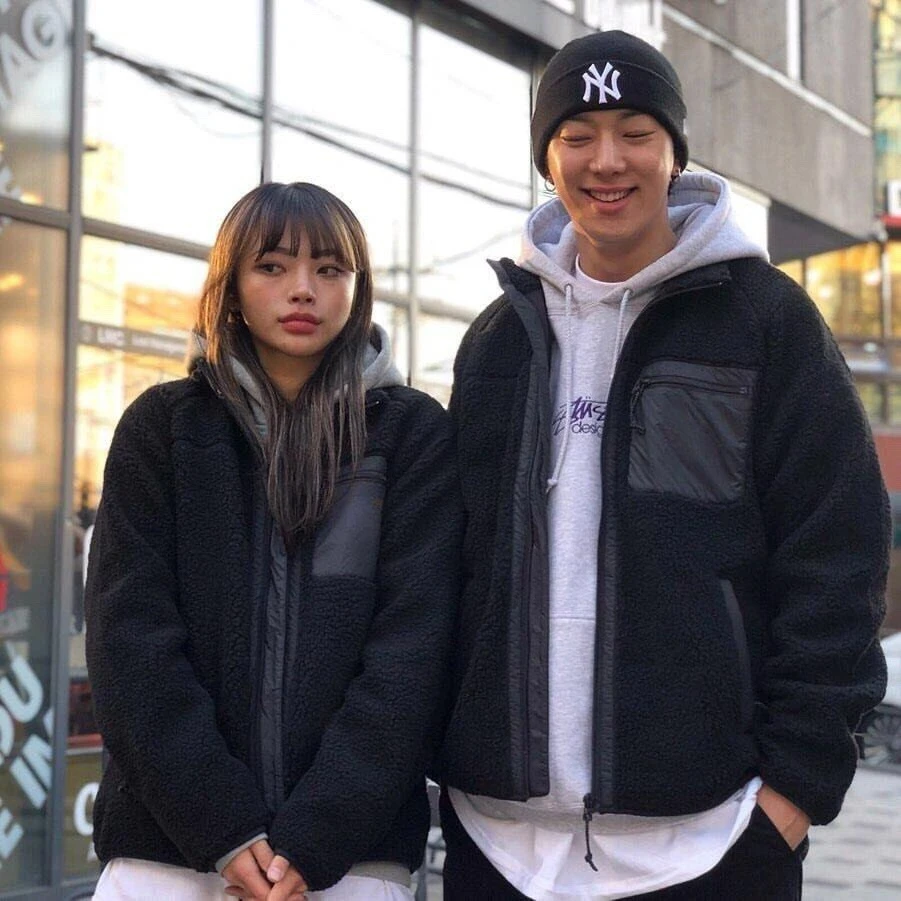2025 Outdoor Lambskin Patchwork Pocket Stand-up Collar Cycling Sports Running Leisure Travel Polar Fleece American Retro Jacket