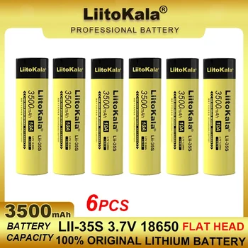 6pcs New LiitoKala Lii-35S 18650 3.7V Li-ion 3500mAh 10A discharge Power battery For Strong Flashlight Batteries Flat head