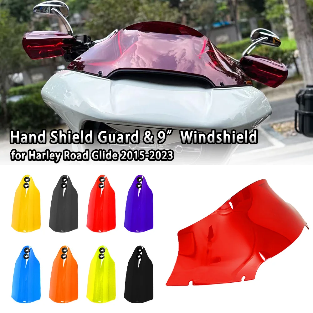 

9" PC Colors Windshield Windscreen Deflector Cover Plate&Hand Shield Guard for Harley Road Glide 2015-2023