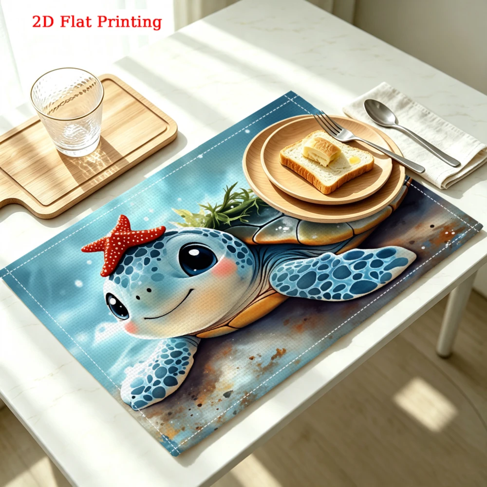 Cute Sea Turtle Kitchen Placemat Cute Sea Turtle Linen Pad Dish Coffee Cup Table Mat 1PC 30x40cm