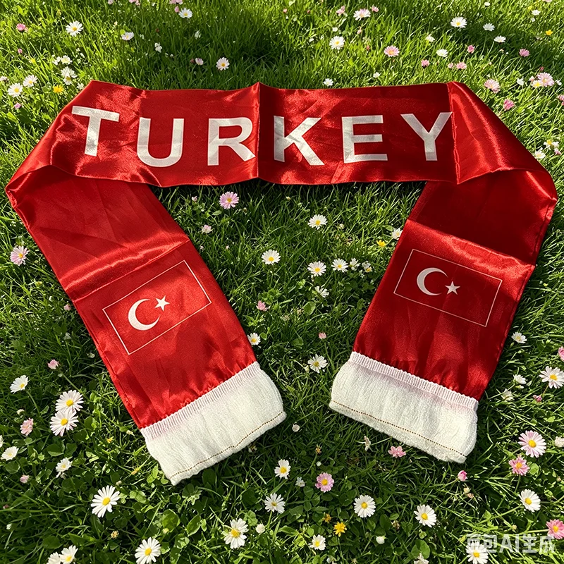 14x135cm Türkiye Scarf  Double-sided  Satin  Tassels Suitable for 2026 Football cup, Sports, Events