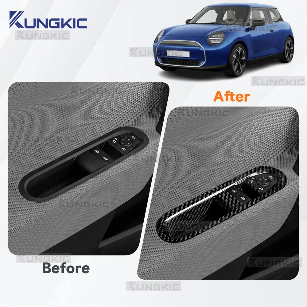 

Для BMW Mini Cooper E J01 EV Electric SE 2024 2025 LHD RHD Панель переключателя окна двери автомобиля Крышка жесткой наклейки из настоящего углеродного волокна