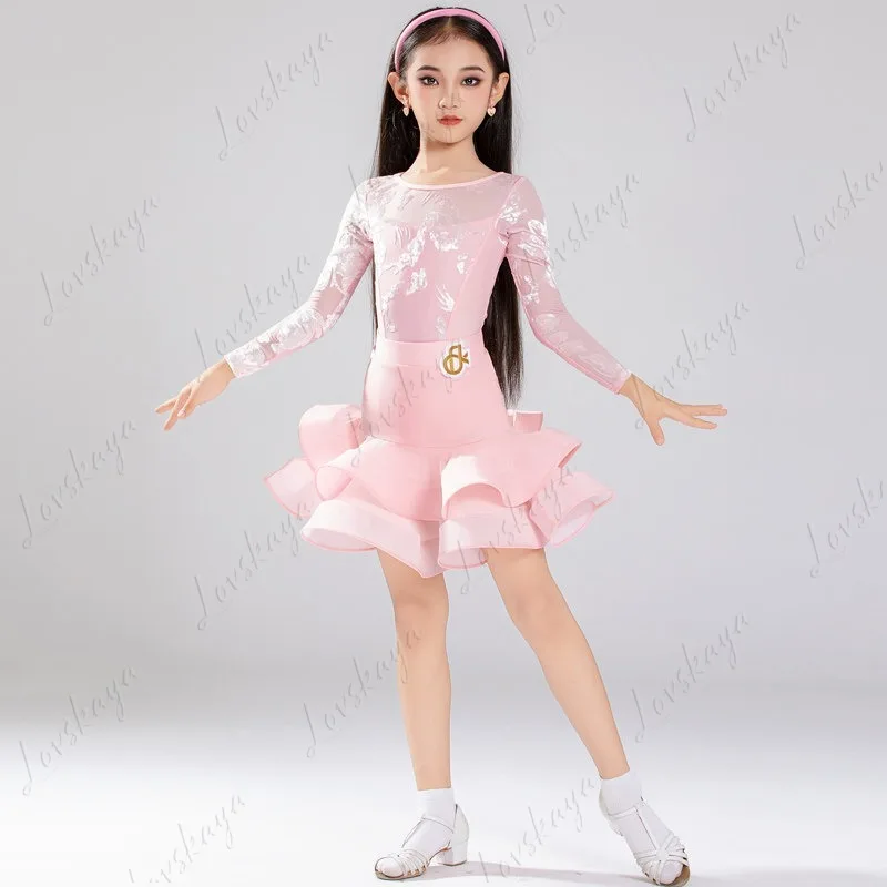 ชุดการแสดงเต้นละตินสำหรับเด็กในฤดูใบไม้ร่วงและฤดูหนาว ชุดฝึกซ้อมสำหรับเด็กผู้หญิง ชุดฝึกซ้อมระดับไฮเอนด์สำหรับเด็ก