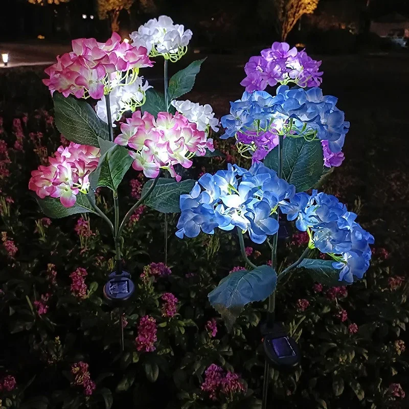 Hydrangea Flower Solar Lamp Outdoor Waterproof Yard Power LED Artificial Flower Light for Courtyard Landscape Garden Decoration
