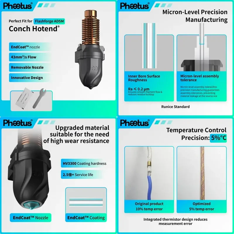 SY Phaetus AD5M 5M Pro Conch Hotend High Quality with Detachable Nozzle 0.2 0.4 0.6 0.8mm For 3d Printer
