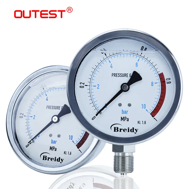 OUTEST Hydraulic Water Pressure Gauge 0-60mpa Radial G 1/4 G1/2 Oil Air 304 Stainless Steel Anti-vibration Manometer