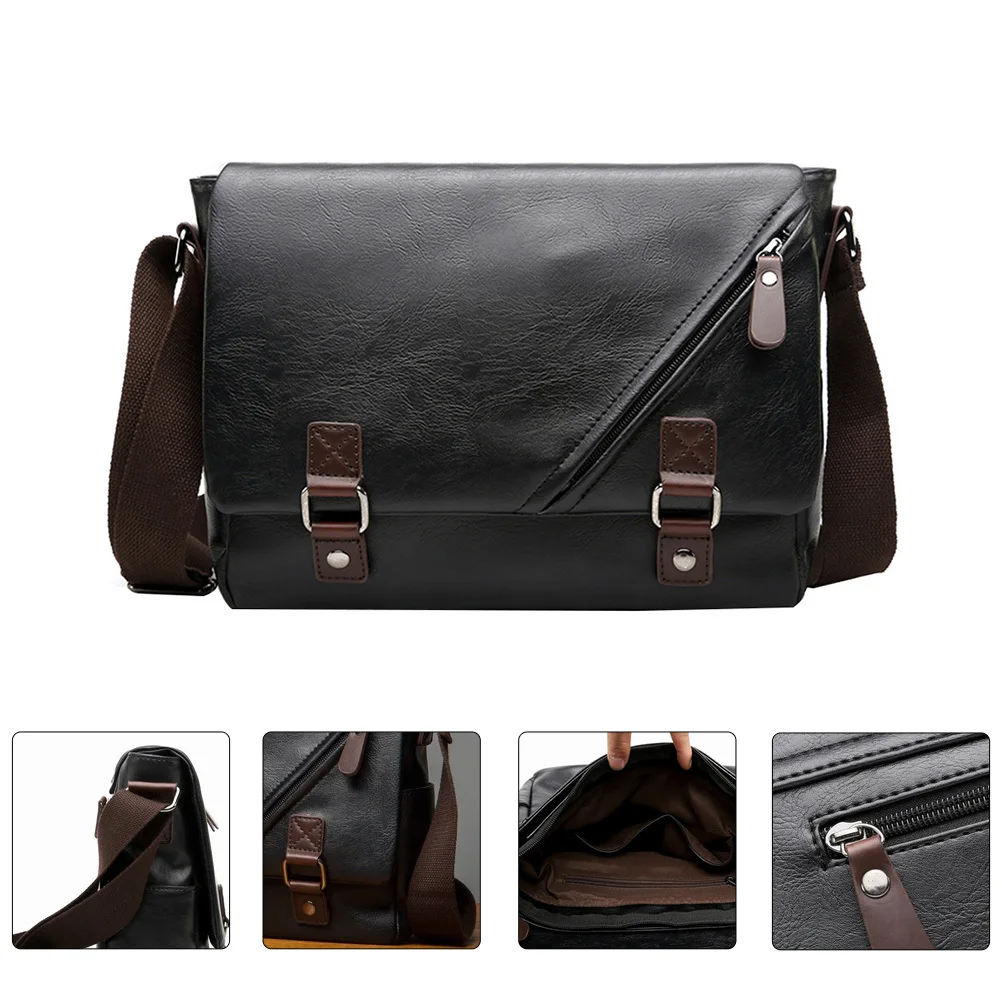 Men PU Briefcase Premium Large Capacity Business Single-Shoulder Bag Wear-Resistant Waterproof Crossbody Outdoor Travel