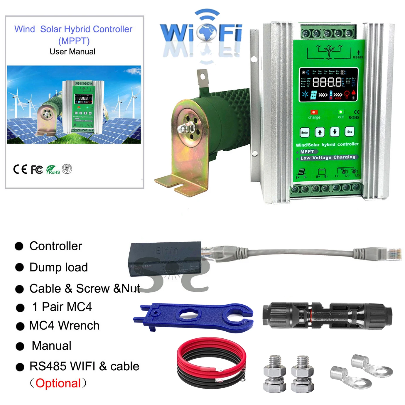 Imagem -06 - Energia Eólica Híbrida Controlador de Carregamento Solar Wi-fi Sistema Eólico Mppt Lifepo4 Bateria de Chumbo Ácido de Lítio 12v 24v 48v 3000w 4000w