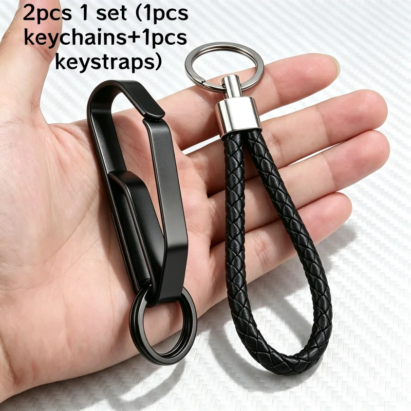 Minimalist Men's Double Circle Waist Hanging Keychain Pendant Creative Car Keychain Ring Portable Belt Ornament