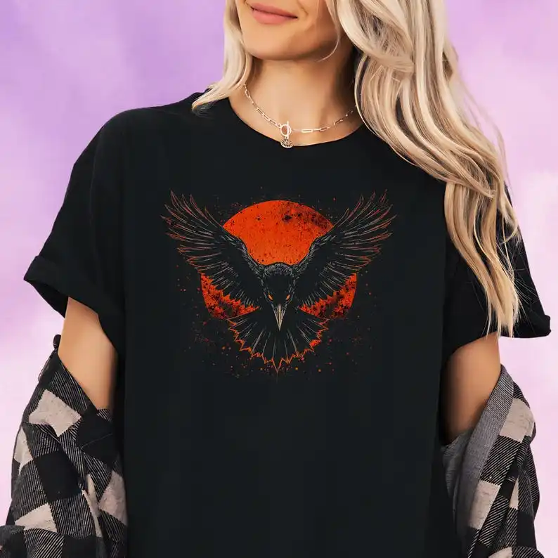 Gothic Raven Shirt, Norse Mythology and Witchy Aesthetics, Occult Crow Tee, Dark Fantasy Graphic Clothing