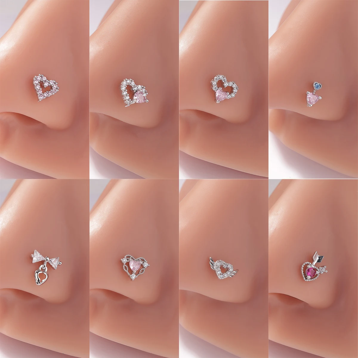 1Pcs Nose Rings Studs L Shaped Nose Rings for Women Heart Nose Nostrial Piercing Jewelry Valentine's Day Gifts