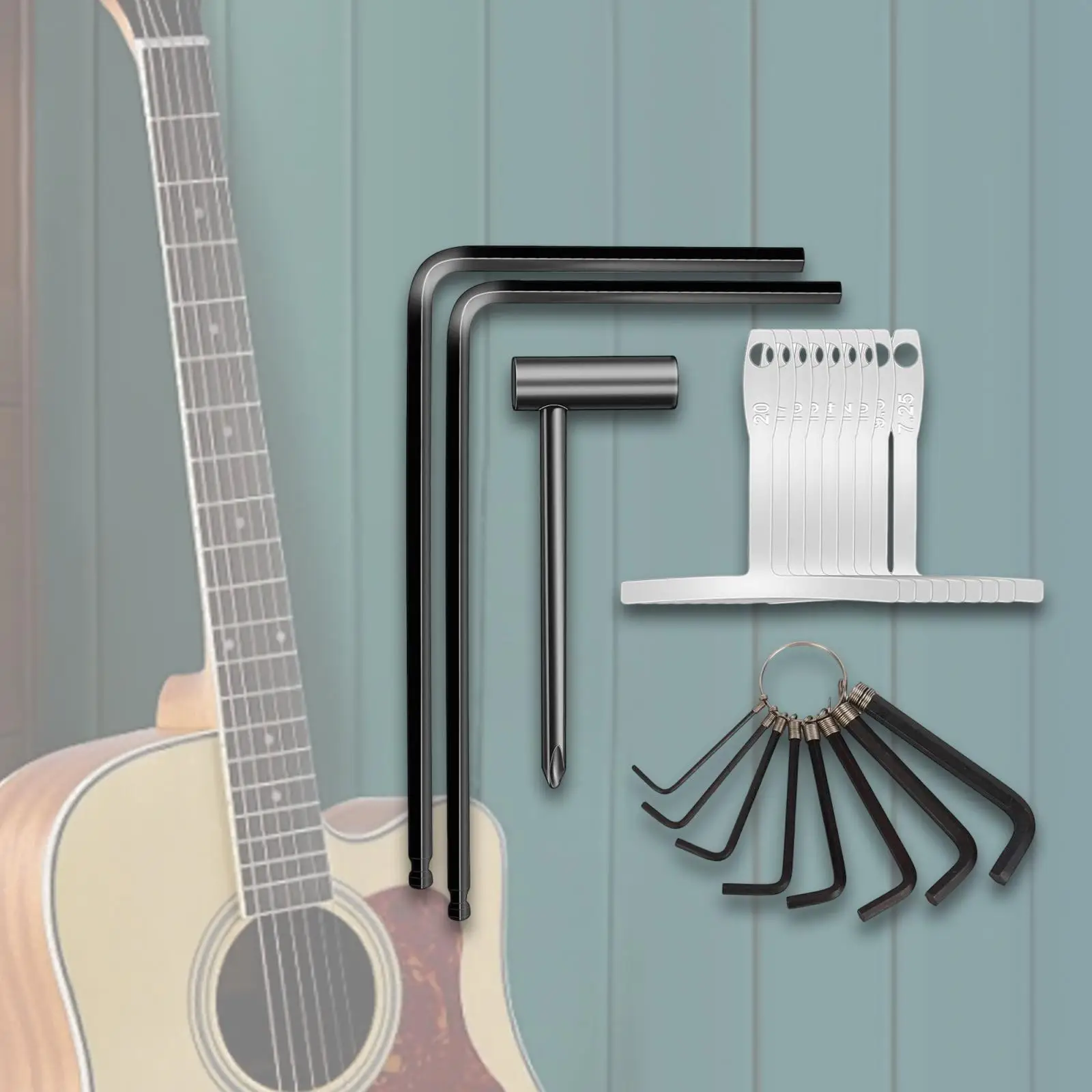 

20 Pieces Guitar Rod Wrench Set Luthier Tools for Guitar Bass Measuring Tool