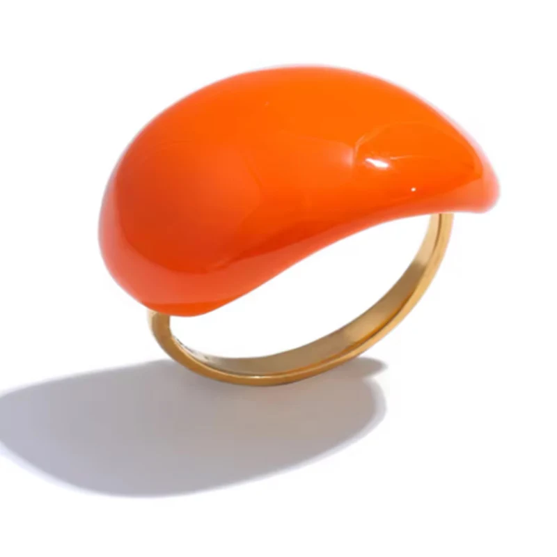 1 PC Irregular Shaped Enamel Ring For Women Gray White Blue Orange Metal Epoxy Finger Ring Girl‘s Daily Wear Jewelry’ image 4