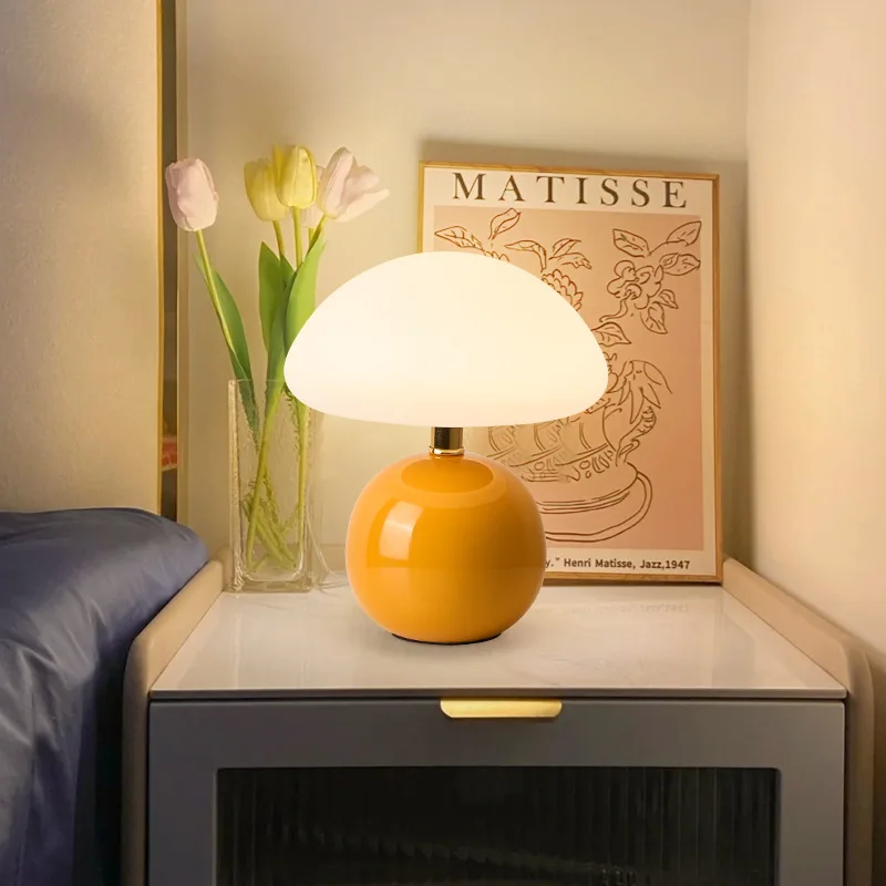 

Cream wind mushroom small table lamp children's eye protection night light bedroom bedside ceramic decorative table lamp