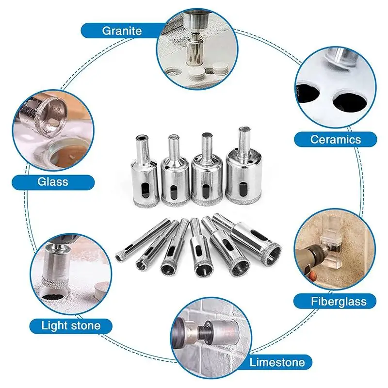 Набор сверл для плитки с никелированным покрытием, набор из 10 насадок для сверления плитки, мрамора, стекла, керамики, электроинструменты, аксессуары