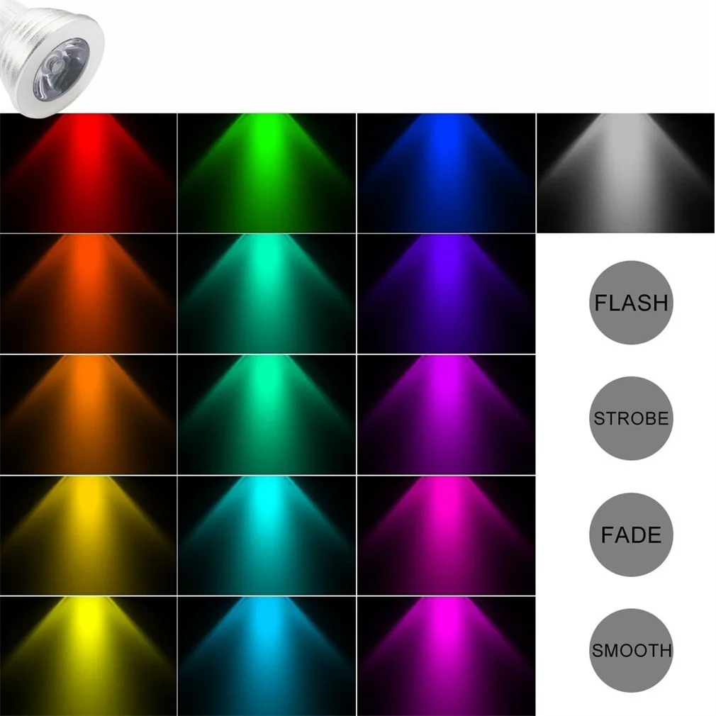 100pcs 3W RGB LED Spot Bulb Light E27 GU10 GU5.3 Remote Controlled Colored Spotlight Down Light 110V 220V MR16 12V Bulb