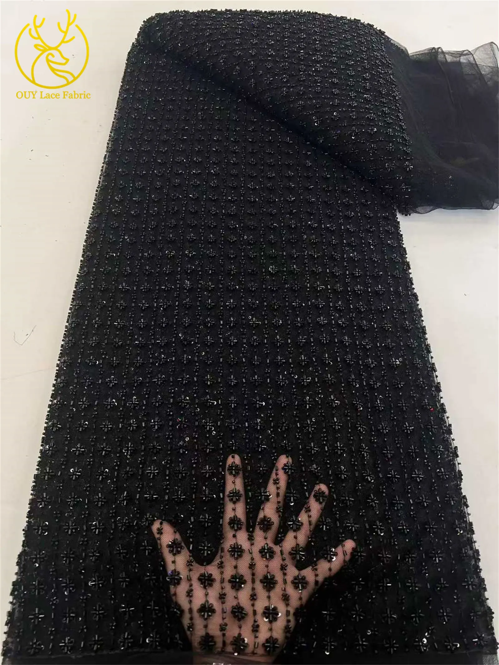 2026 Afrika handgemachte Perlen Spitze Stoff neueste Französisch Mesh Pailletten Spitze Stoff Nigeria Tüll Spitze Damen Party Kleid Material – Detail 12