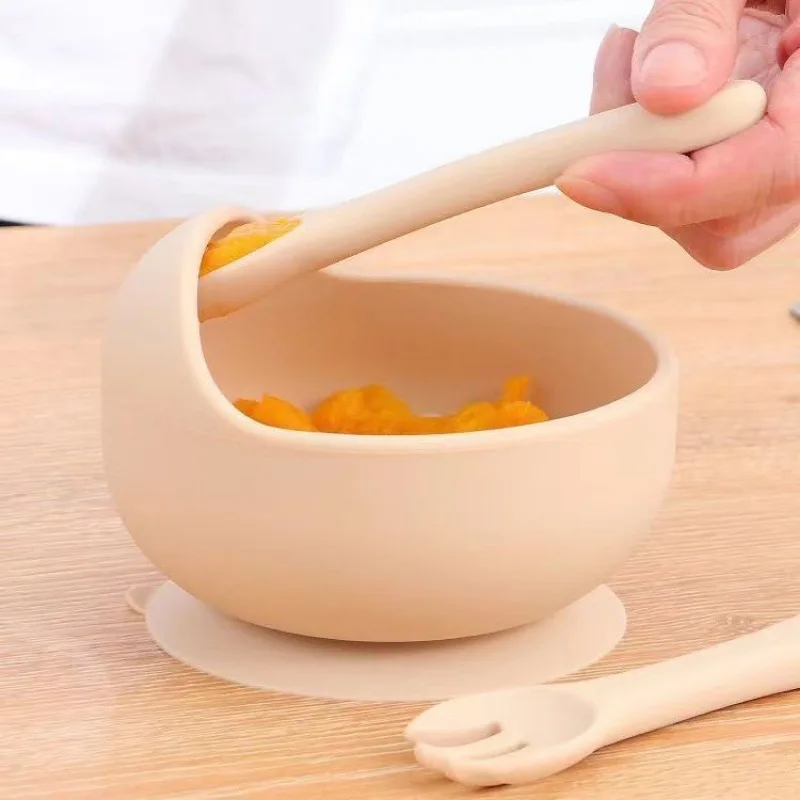 BPA FREI Silikon Baby Fütterung Set Sauger Schüssel Teller Stroh Tasse Löffel Gabeln für Kinder Baby Geschirr Kinder Gerichte – Detail 9