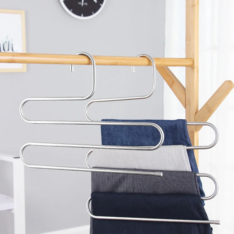 5 layers Stainless Steel Clothes Hangers S Shape Pants Storage Hangers Clothes Storage Rack Multilayer Storage Cloth Hanger