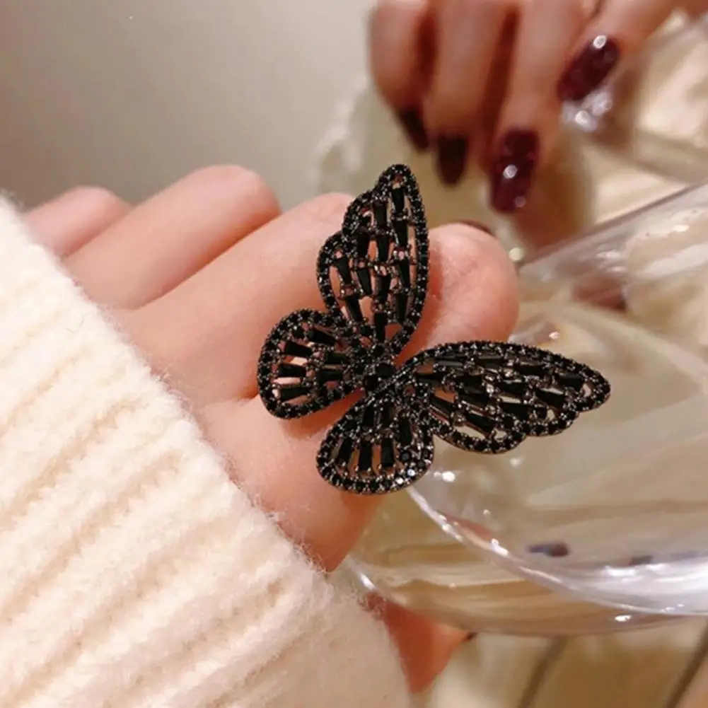 

Women Ring Hollow Out Butterfly Shape Ring Rhinestone Alloy Adjustable Opening Ring Banquet Party Wedding Finger Jewelry