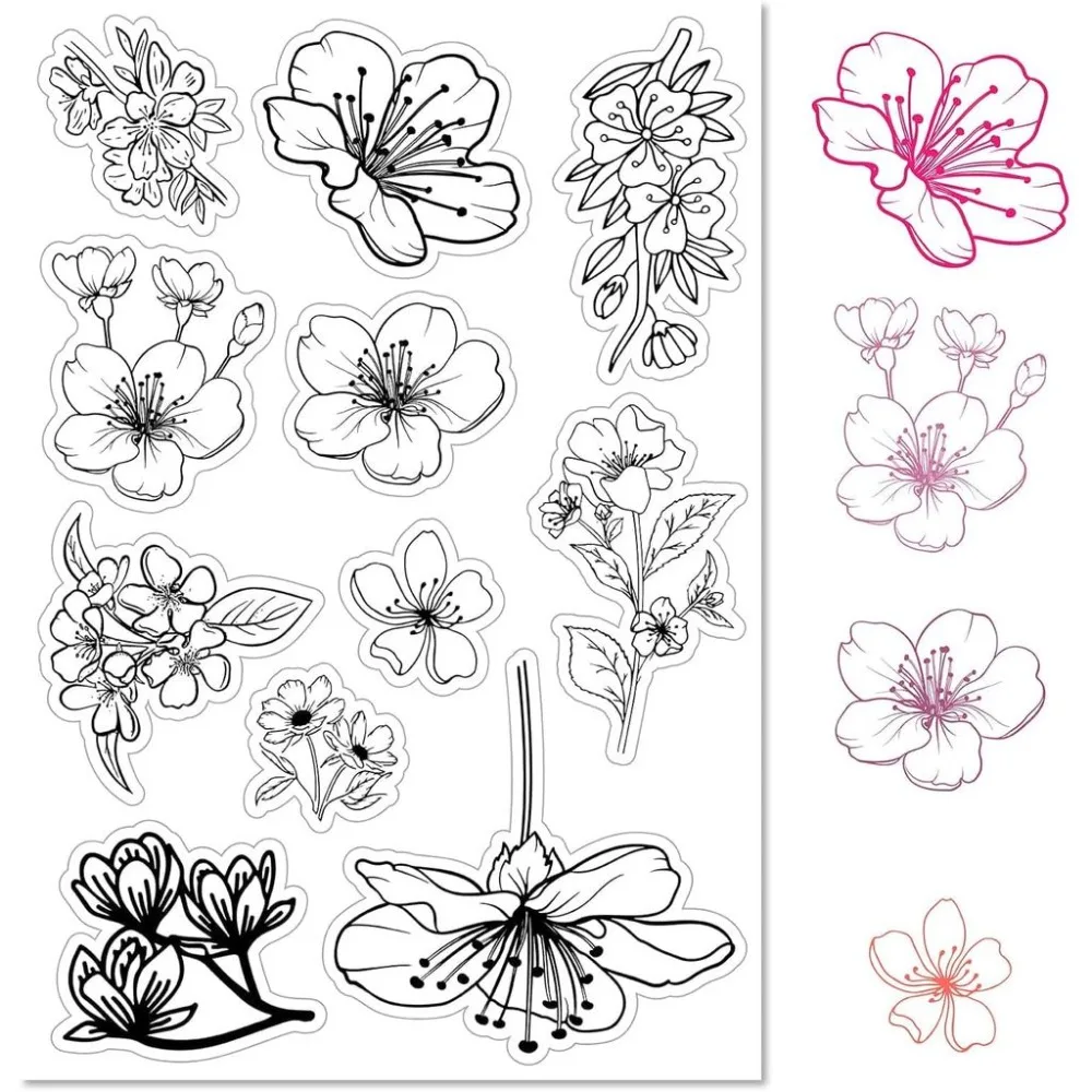 1pc Flowers Cherry Blossom Clear Rubber Stamp Retro Plants Sakura Transparent Seals Stamp for Journaling Card Making