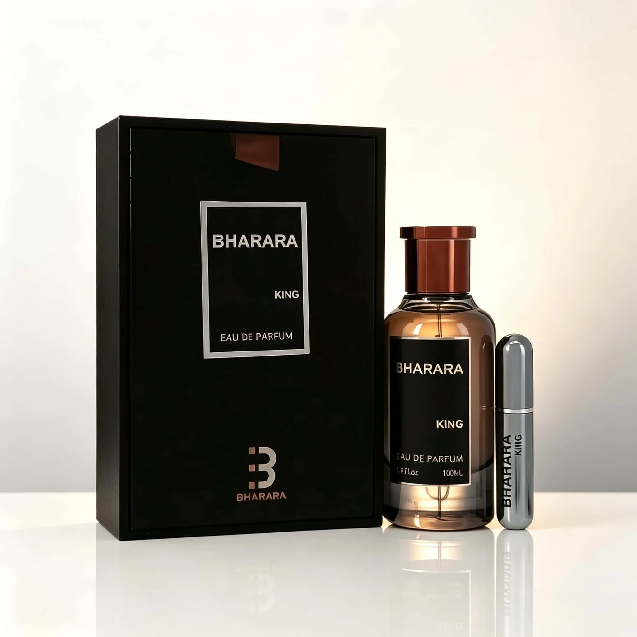 Bharara King Eau De Parfum 100ml Herren Luxus Holzig-Würziger Duft Langanhaltendes Parfüm-Spray Geschenkset mit Tragbarem Reisezerstäuber für Herren