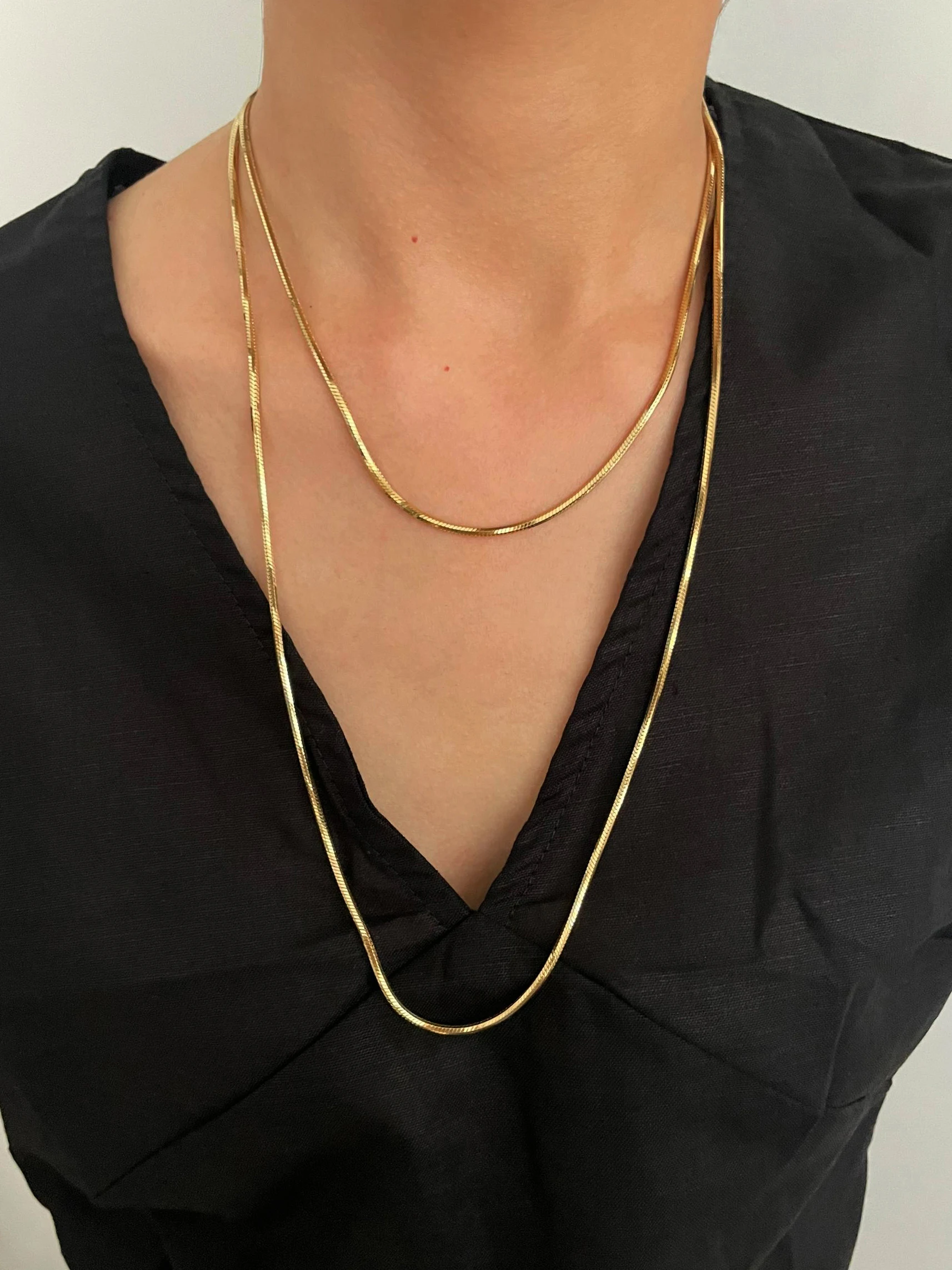 Peri\'sbox 110cm Long Trendy Simple Square Snake Chain Necklace for Women Men 18K Gold Plated Stainless Steel Waterproof Jewelry