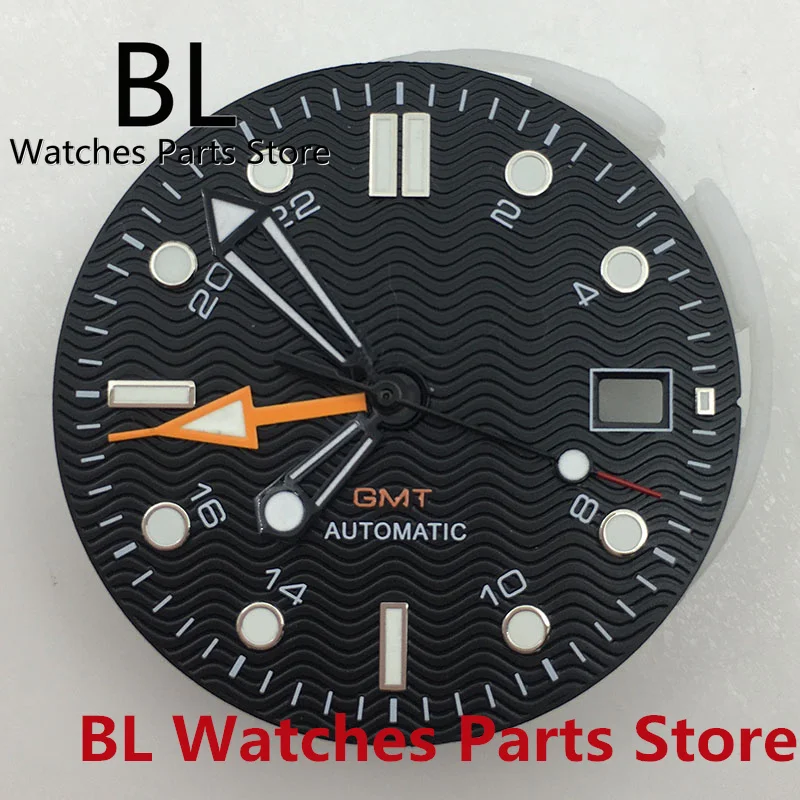 BL 31mm Black Wathc Dial Green Luminous Hand Fit NH34(GMT) Automatic Movement For Mens Watch 3 o'clock Date Function