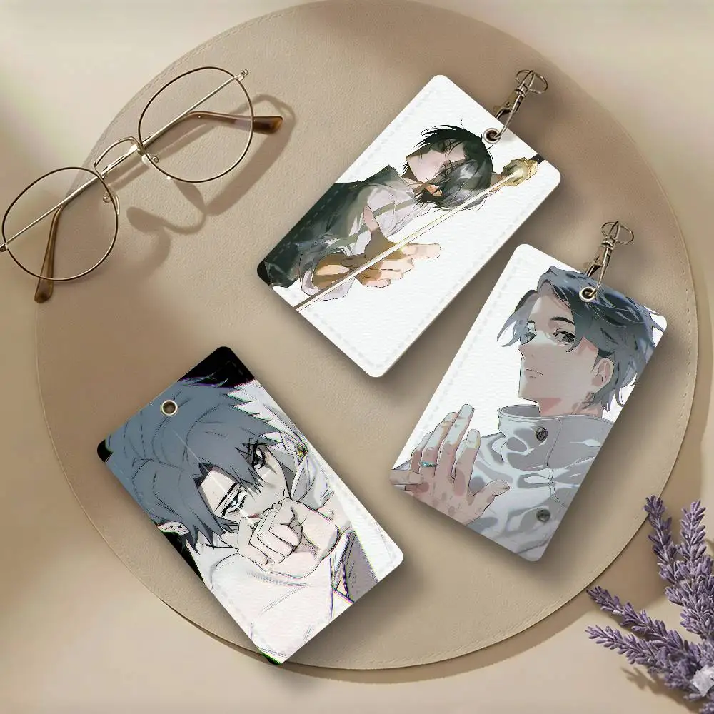Anime Okkotsu Yuta PU Leather Card Holders Anti-lost Student ID Protective Cover Cases Campus Access Cards Key Chain