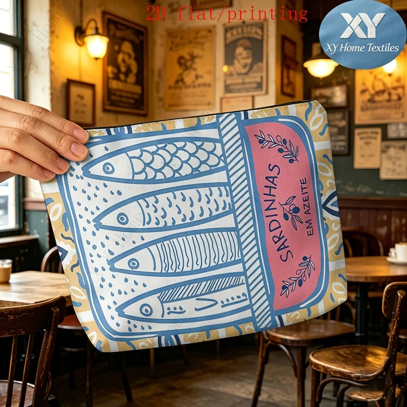 Vintage Sardine Can Handbag Southern European Style Makeup Bag Blue Pink Hand Painted Fish Zipper Organize Fashion Travel Bags