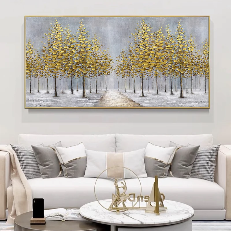 Abstract Golden Rich Tree Poster Canvas Painting Gold Flower Wall Art Pictures for Living Room Cuadros Home Decor No Frame