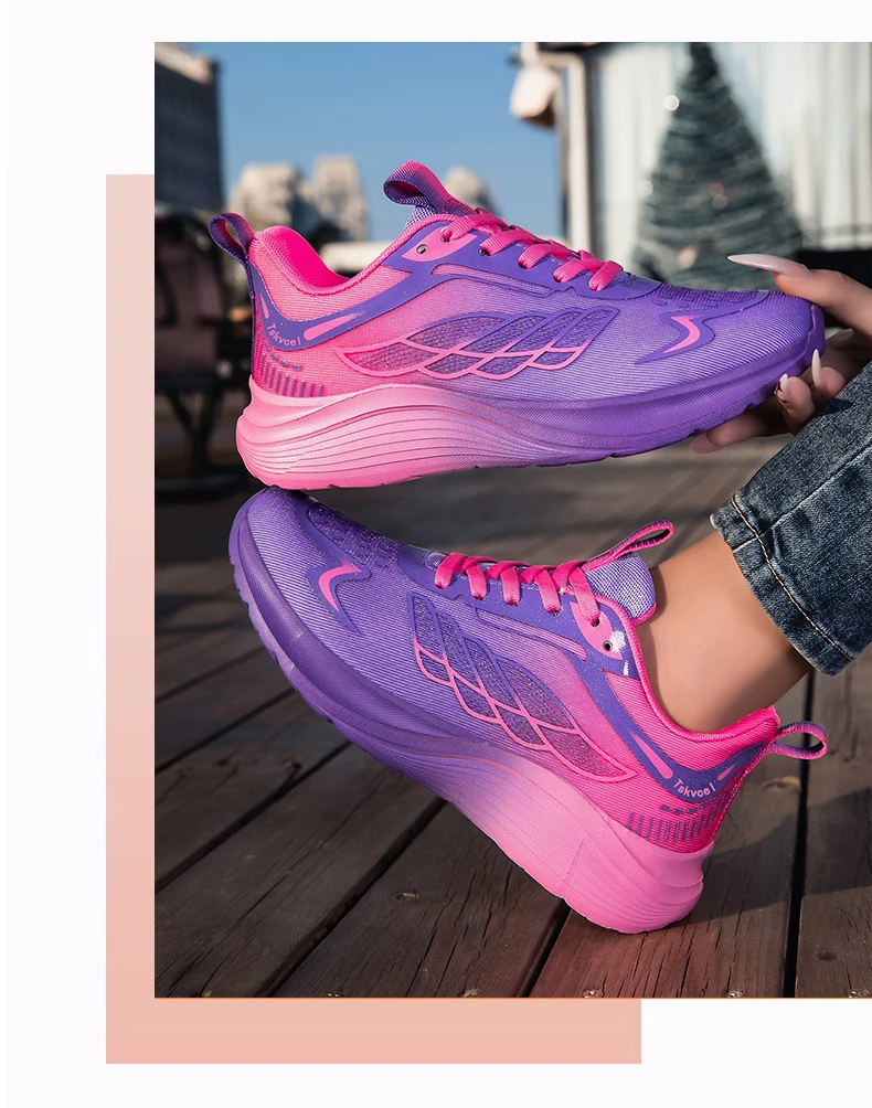 New Purple Orange Gradient Mesh Running Shoes for Men & Women, Lightweight Breathable Athletic Sneakers