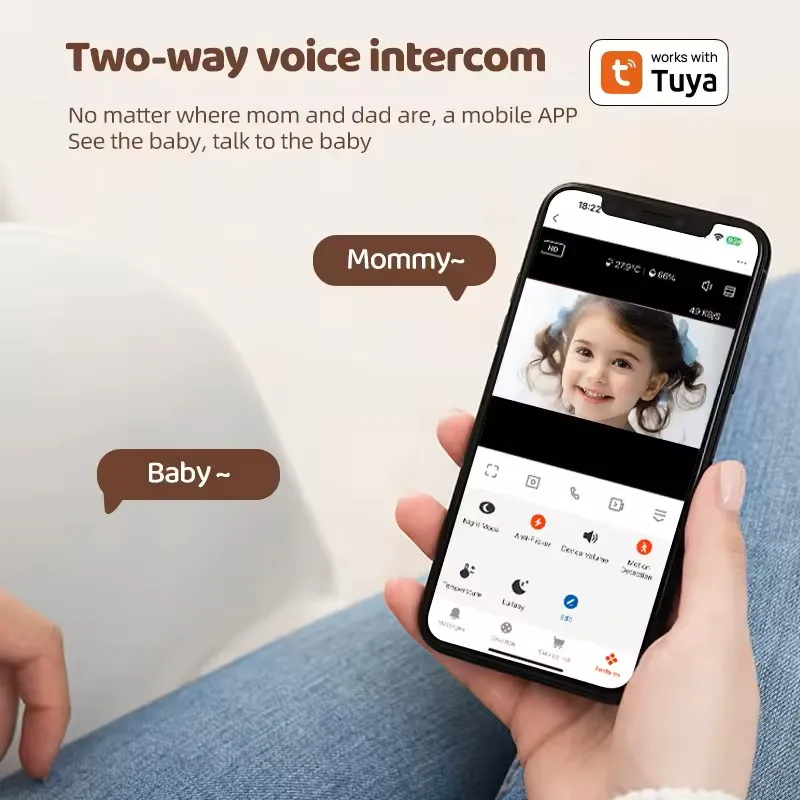 1080P HD Baby Monitor Tuya APP Remote Control 2 Million Pixel Camera Sound Temperature Detection Infrared Night Vision Babyphone