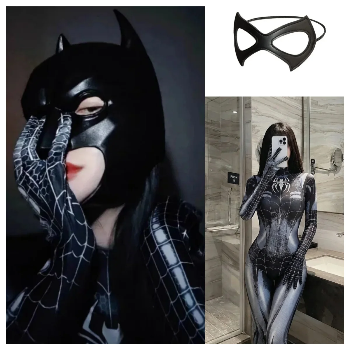 

Sexy Black Cat Spider Man Costume Movie Superhero Cosplay Bodysuit Suit Bat Mask Latex Cosplay Headgear Halloween Costume