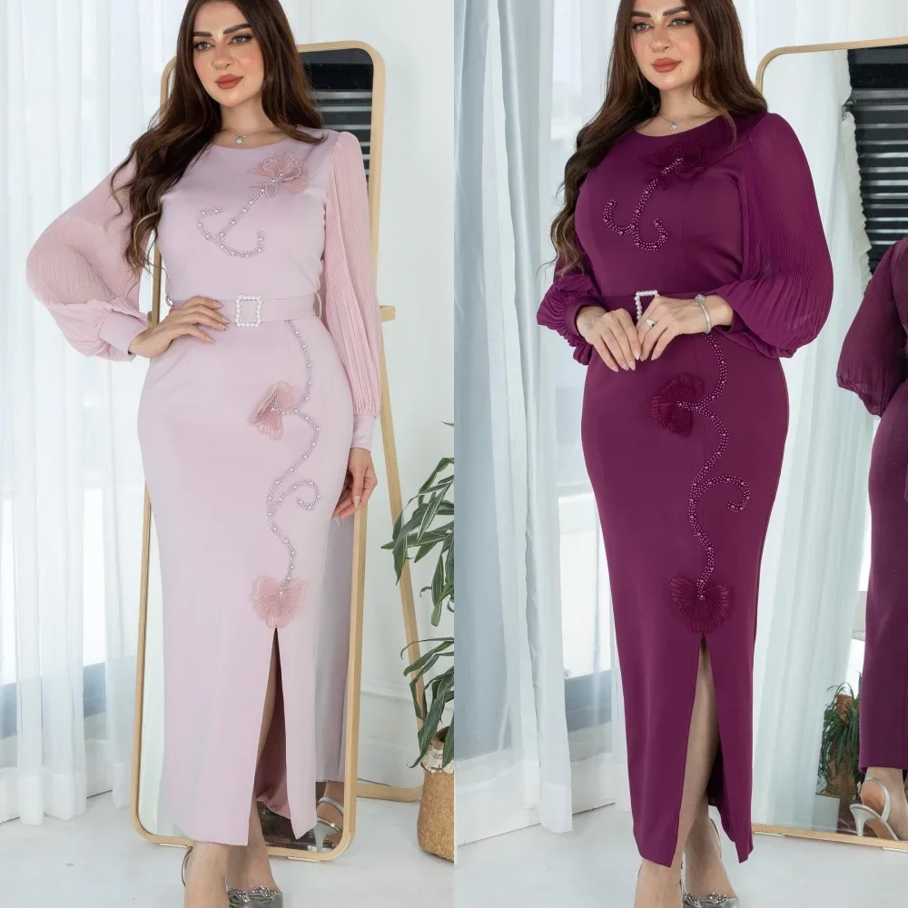 Customized Jersey Applique Beading Sash Cocktail Party A-line O-Neck Bespoke Occasion Gown Midi Dresses