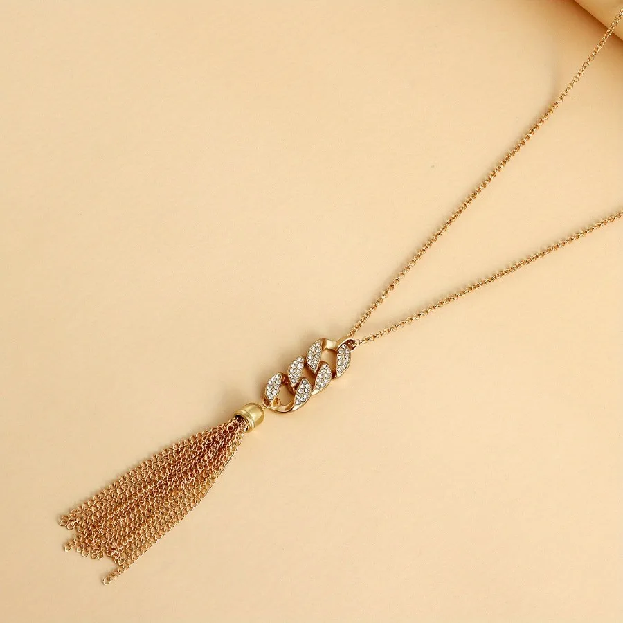 

1 шт. модное простое 8-образное ожерелье-цепочка с кисточками и инкрустацией из искусственного бриллианта