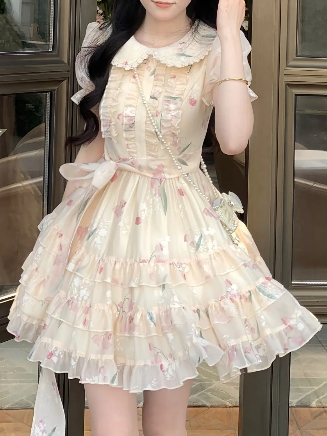 

Japanese Kawaii Retro Mini Dress Women Casual 2000s Vintage Y2k Lolita Even Party Floral Dress Female Chic Summer Short Sleeve