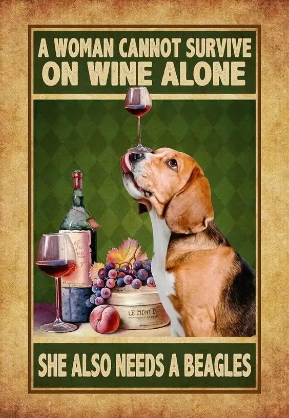 Metal Decorations for Room A Woman Cannot Survive On Wine Alone She Also Needs A Beagles Sign Vintage Metal Sign Vintage Home De